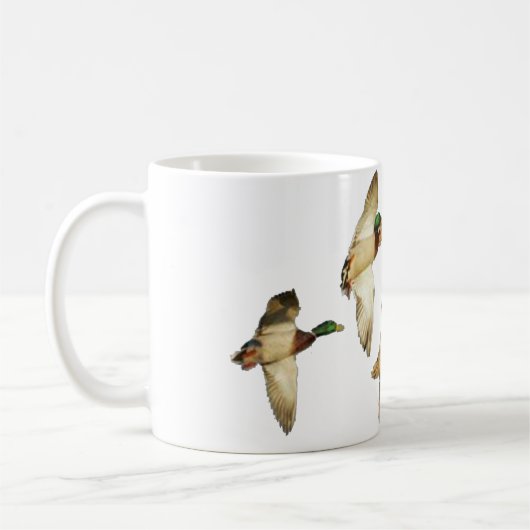 飛行アヒルのマガモの群 コーヒーマグカップ (左)
