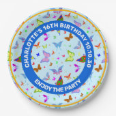 飛行カラフルフェスティバル模様の蝶 ペーパープレート (正面)
