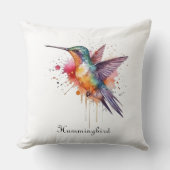 飛行カラフル水彩ハチドリカスタムー クッション (正面)