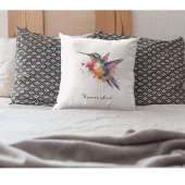 飛行カラフル水彩ハチドリカスタムー クッション