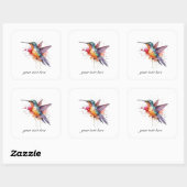 飛行カラフル水彩ハチドリカスタムー スクエアシール (シート)