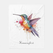 飛行カラフル水彩ハチドリカスタムー フリースブランケット (正面)