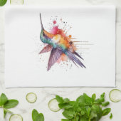 飛行カラフル、水色ハチドリ キッチンタオル (折り畳み)