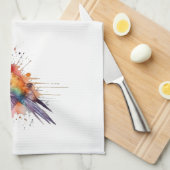 飛行カラフル、水色ハチドリ キッチンタオル (四つ折り)