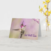 飛行中にポーズをとるピンクのハチドリがすぐに元気に カード (黄色い花)