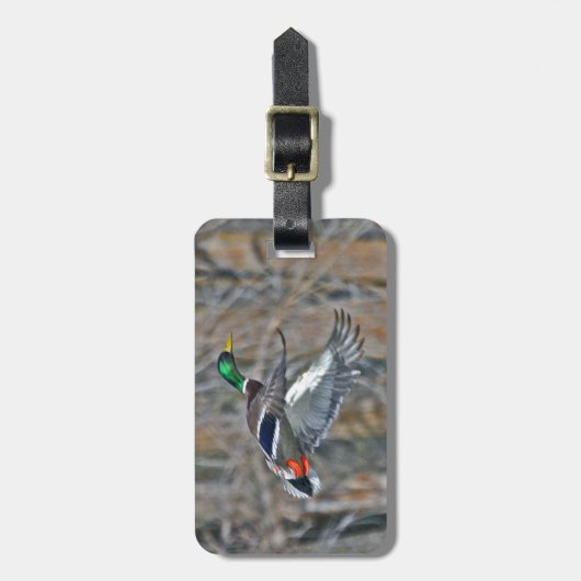 飛行中のドレークのマガモ ラゲッジタグ (正面縦)