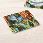 飛行中のハチドリ スクエアペーパーコースター (アングル)
