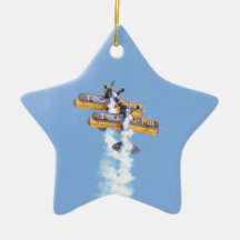 飛行中の曲技飛行の複葉機