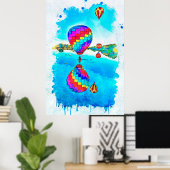 飛行中の熱気球 ポスター (ホームオフィス)