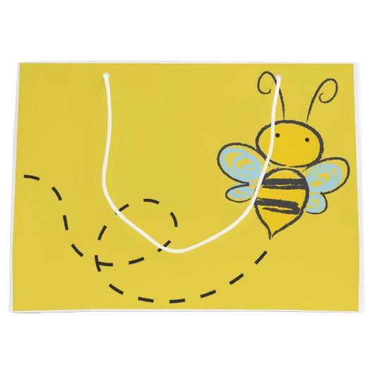 飛行中の蜂が付いている大きいギフトバッグ ラージペーパーバッグ (正面)