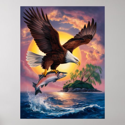 飛行中の陛下：ワシが魚の上に舞い上がる ポスター (正面)