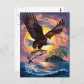 飛行中の陛下:ワシが魚の上に舞い上がる ポストカード (正面/裏面)