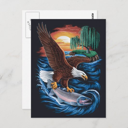 飛行中の陛下：ワシが魚の上を舞い上がる ポストカード (正面/裏面)