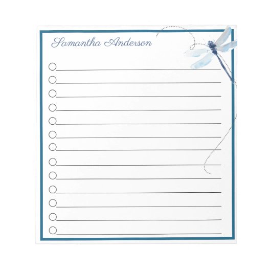 飛行中の青いトンボパーソナライズされたイ ノートパッド (正面)