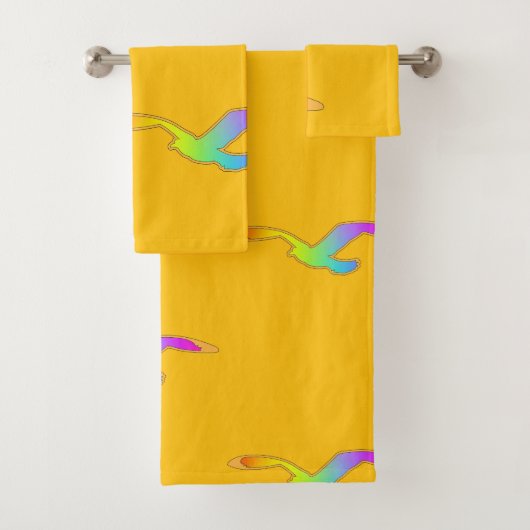 飛行中の鳥の繰り返し黄色 バスタオルセット (インサイチュ)