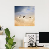 飛行中の鳥の群れ ポスター (ホームオフィス)