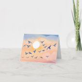 飛行中の鳥 | 日没自然水色 カード (正面)