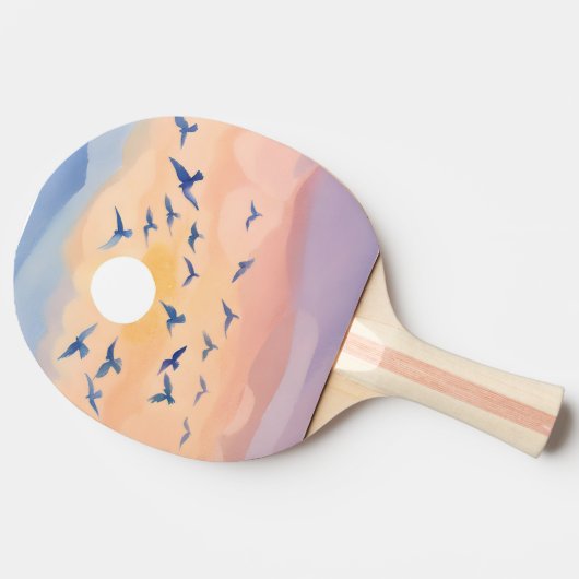 飛行中の鳥 | 日没自然水色 卓球ラケット (横)