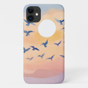 飛行中の鳥   日没自然水色 iPhone 11 ケース