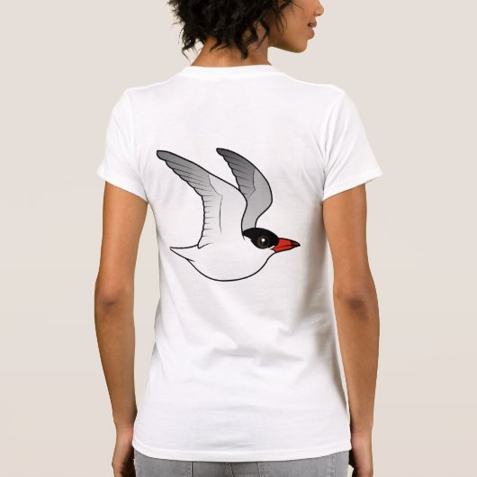 飛行中のBirdorableのカスピ海のアジサシ Tシャツ (裏面)