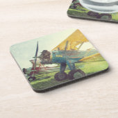 "飛行前の複葉機"の飛行機 コースター (左側)