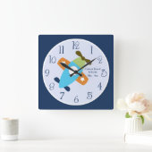 飛行壁パーソナライズされた時計を取り込む飛行機 スクエア壁時計 (ホーム)