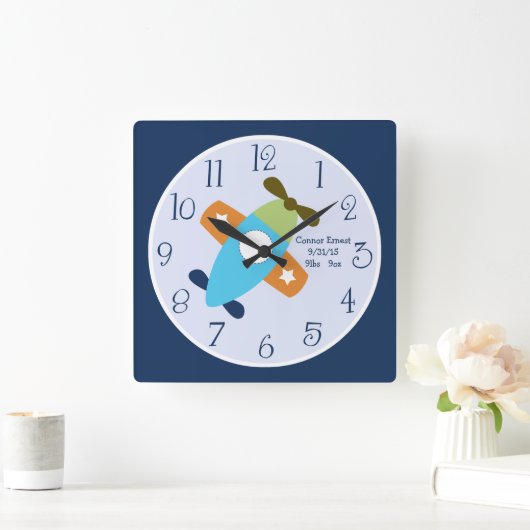 飛行壁パーソナライズされた時計を取り込む飛行機 スクエア壁時計 (ホーム)