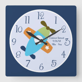 飛行壁パーソナライズされた時計を取り込む飛行機 スクエア壁時計