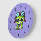 飛行士の帽子のかわいい漫画のカメ ラージ壁時計 (傾斜)