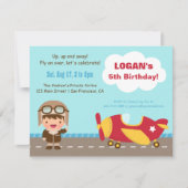 飛行士の男の子の飛行機のバースデーパーティ招待状 招待状 (正面)