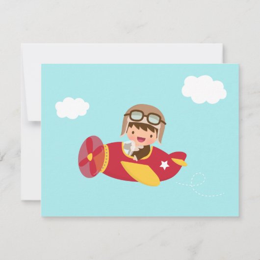 飛行士の男の子の飛行機のバースデーパーティ招待状 招待状 (裏面)