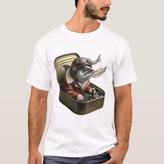 飛行士イワシの面白い空飛ぶ魚のTシャツ Tシャツ (正面)
