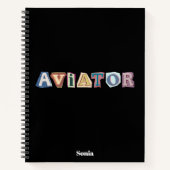 飛行士タイポグラフィ,おもしろい,クール,航空,カスタム ノートブック (正面)