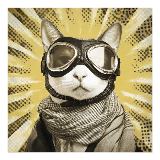 飛行士猫ゴーグル サンバースト肖像画 フォトプリント            (正面)