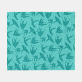 飛行日本の中のツバメ、ターコイズ及びアクア フリースブランケット (正面(横))