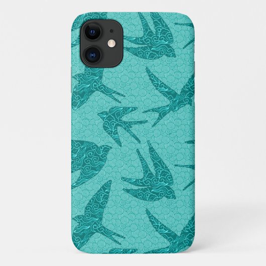飛行日本の中のツバメ、ターコイズ及びアクア Case-Mate iPhoneケース (裏面)