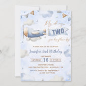 飛行機ああ私のタイムフライ旅行2回目の誕生日 招待状 (正面)