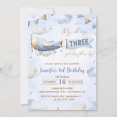 飛行機ああ私のタイムフライ旅行3歳の誕生日 招待状 (正面)