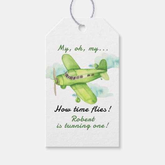 飛行機ああ私のタイムフライ最初の誕生日 ギフトタグ (正面)