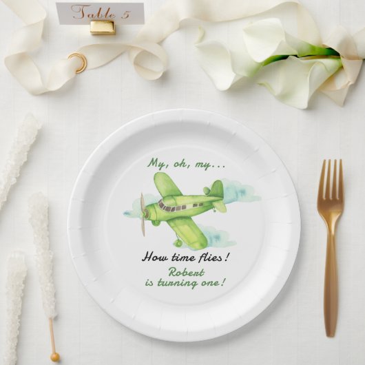 飛行機ああ私のタイムフライ最初の誕生日 ペーパープレート (ウェディング)