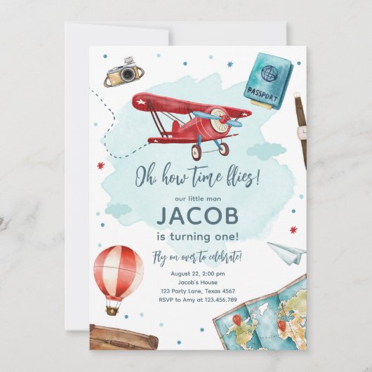 飛行機ああ私のタイムフライ最初の誕生日 招待状 (正面)