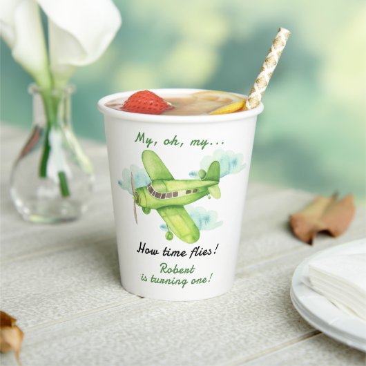飛行機ああ私のタイムフライ最初の誕生日 紙コップ (インサイチュ)