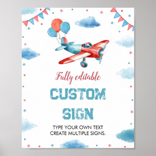 飛行機ああ私のタイムフライ誕生日テーブルの標識 ポスター (正面)