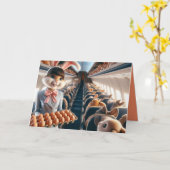 飛行機おもしろいバニーハッピーイースター カード (黄色い花)