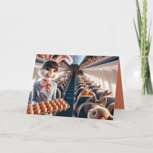 飛行機おもしろいバニーハッピーイースター カード (正面)