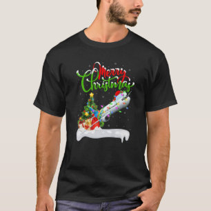飛行機おもしろい恋人クリスマス照明サンタ飛行機 Tシャツ