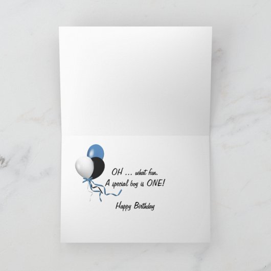 飛行機および写真フレームとの男の子の最初誕生日 カード (内部)