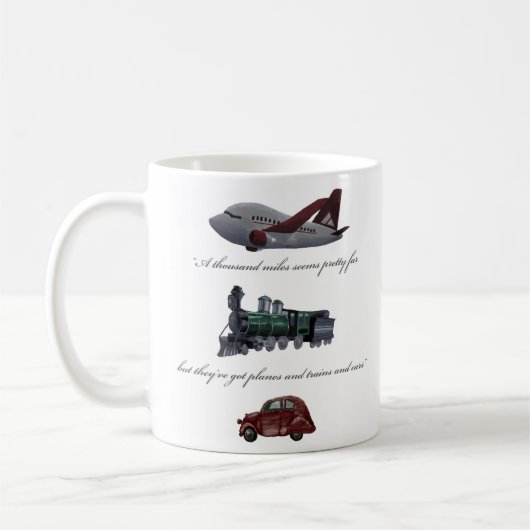飛行機および列車および車のマグ コーヒーマグカップ (左)