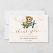 飛行機お洒落テディベア赤ちゃんシャワー サンキューカード (正面)