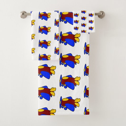 飛行機かわいいカラフル漫画キッズ飛行機 バスタオルセット (インサイチュ)